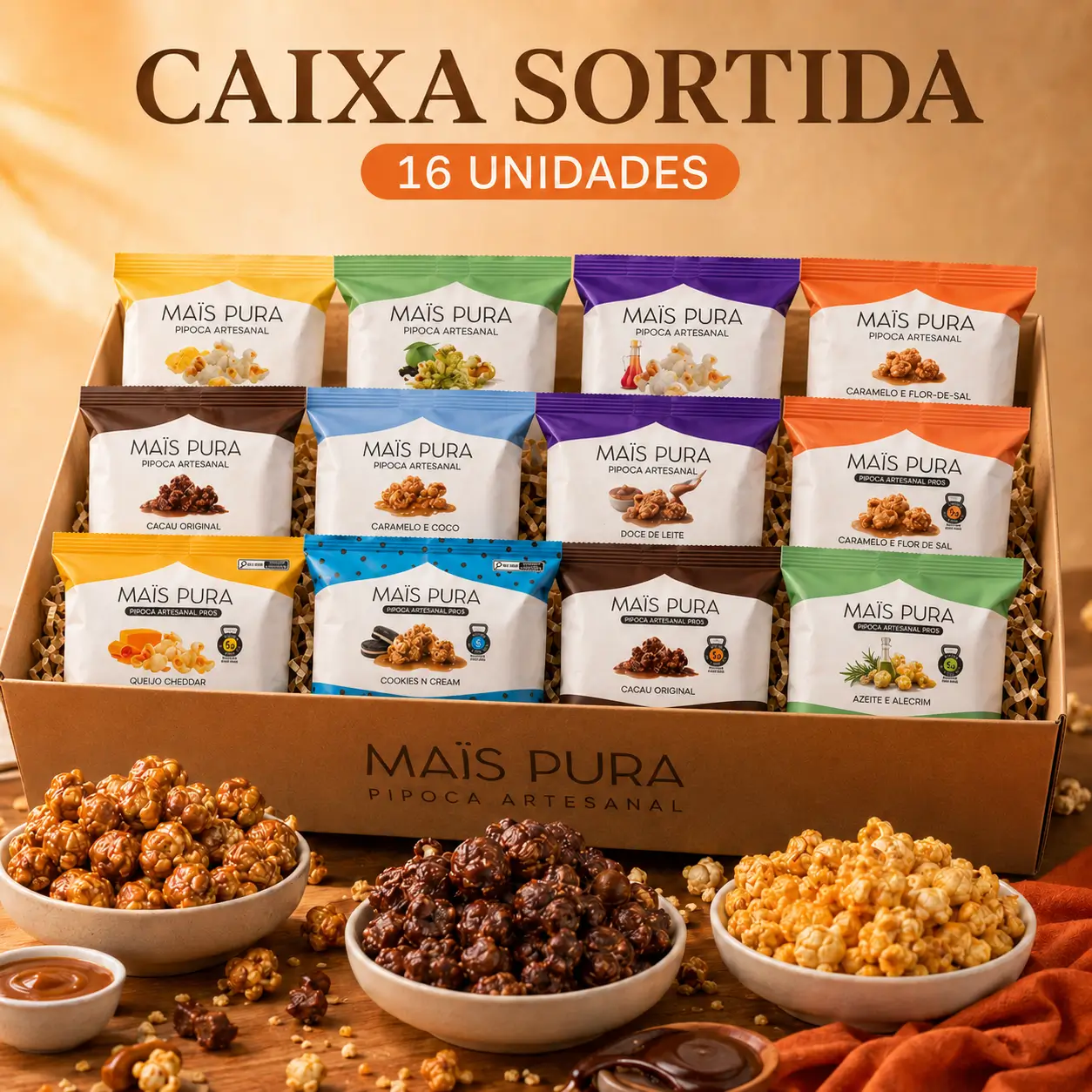 Caixa Sortida Pipocas Grandes 40g e 100g (16 unidades)