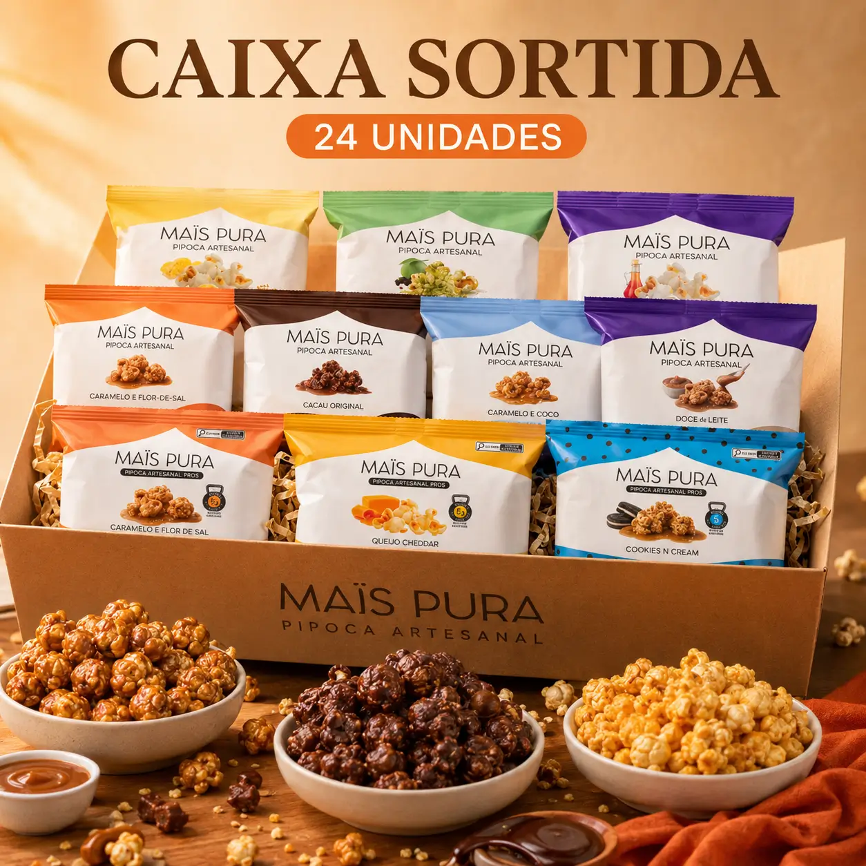 Caixa Sortida Pipocas Pequenas 20g e 50g (24 unidades)
