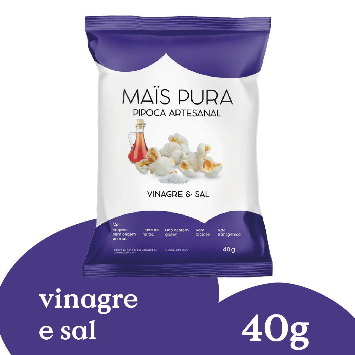 Pipoca Artesanal Mais Pura Vinagre e Sal 40g (16 unidades)