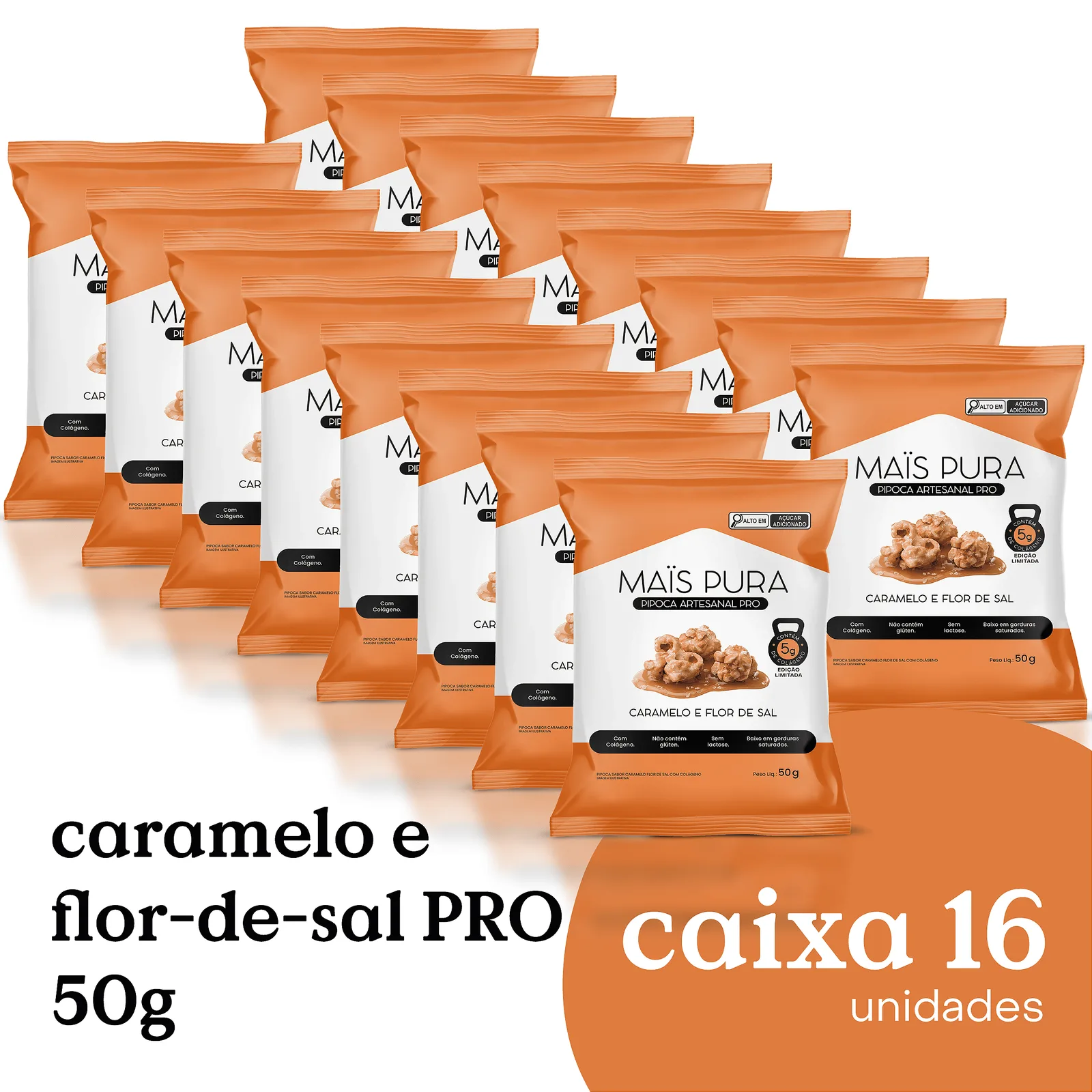 Pipoca Artesanal Mais Pura Caramelo e Flor de Sal PRO 50g (16 unidades)