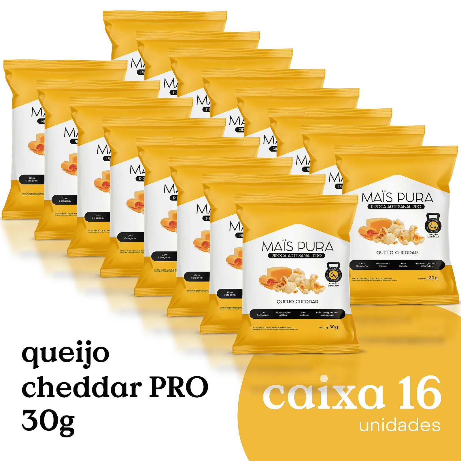 Pipoca Artesanal Mais Pura Queijo Cheddar PRO 30g (16 unidades)